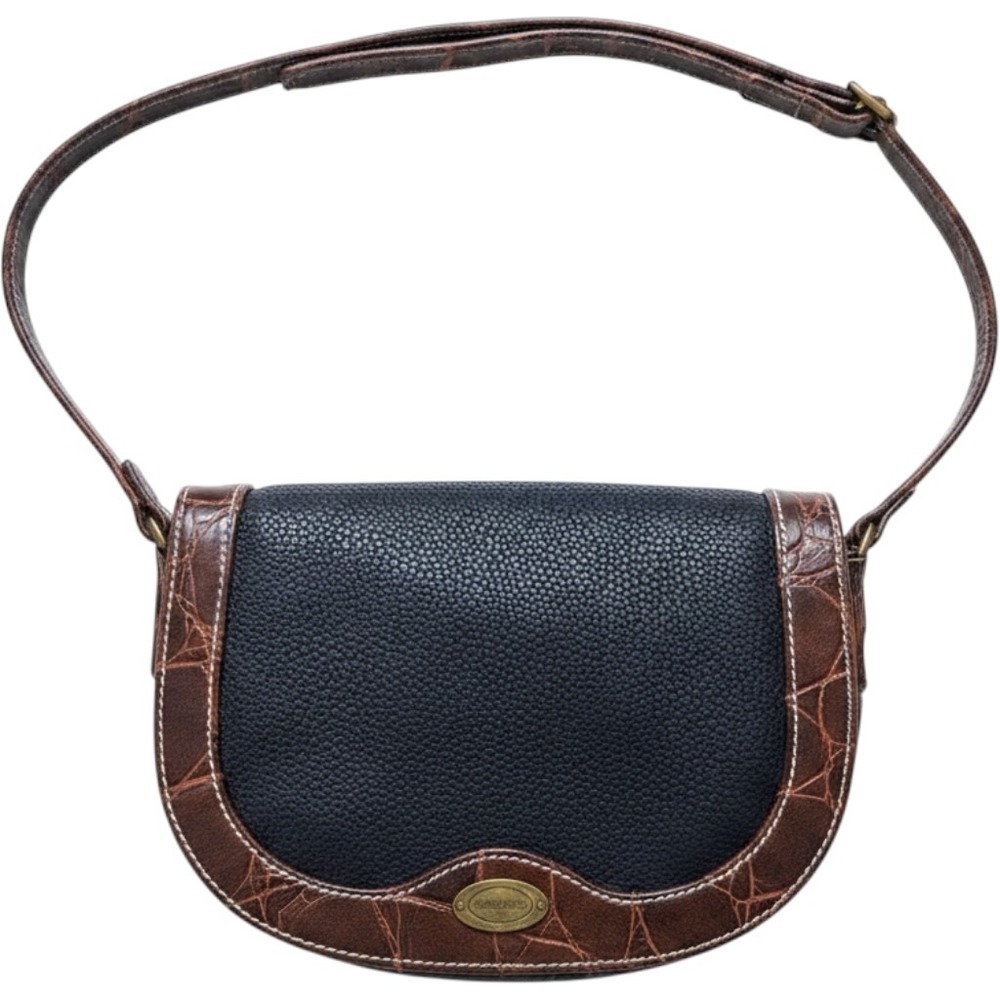 Jane Shilton Clubhouse Navy Brown Croc Trim Crossbody Saddle Bag Vintage Style